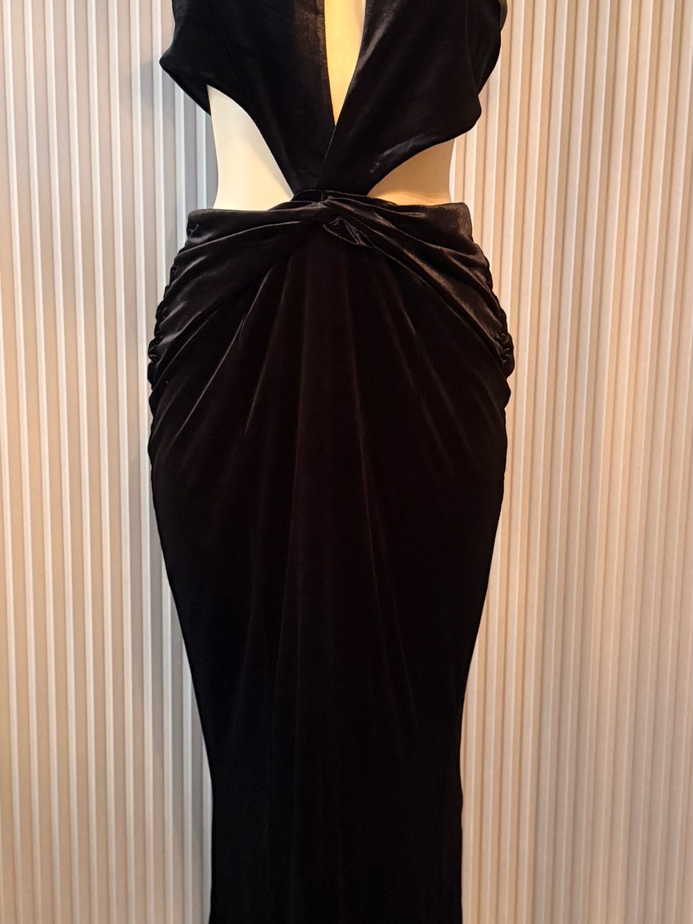 Oh Polly Black Velvet Twist-Front Gown